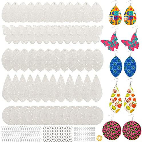 SHUANGART 60 Pcs Sublimation Blank Sparkly Faux Leather Earrings Making Kit, Double Sided Superfine Glitter Leather Earrings with Sublimation Paper SHUANGART