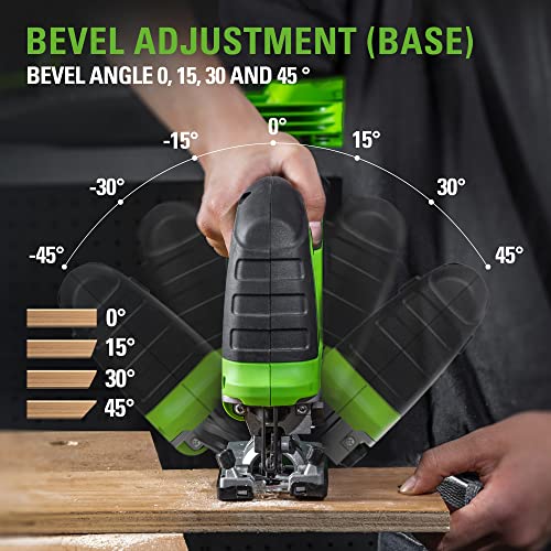 Greenworks 24V Brushless Jig Saw,1*2AH Battery+2A adaptor, 6PCS Blades (4 x Saw blade for woodworking. 2 x Saw blade for metal) Greenworks