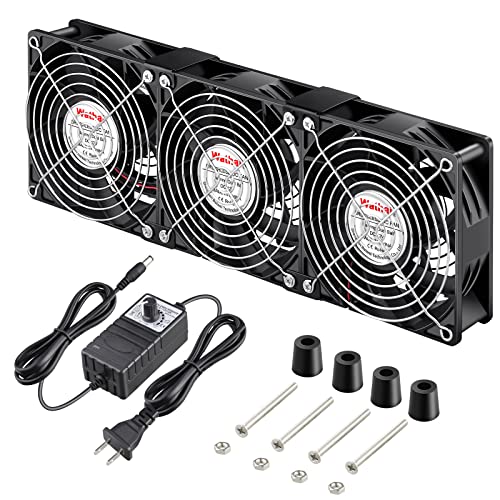 Wathai 120mm x 38mm 360mm Computer Fan with AC Plug, Powerful Exhaust Fan with Variable Speed Controller AC 110V 120V 240V for Windows Greenhouses Wathai
