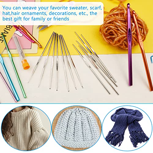 IMZAY 54 Pcs Crochet Needles Set, Crochet Hooks Kit with Purple Storage Case, Ergonomic Knitting Needles Blunt Needles Stitch Marker DIY Hand IMZAY