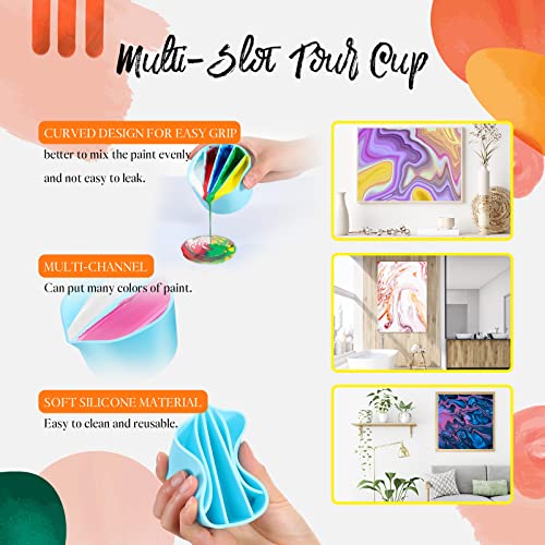 Split Cups for Paint Pouring 4 Pcs Silicone Paint Pour Cup with 2-5 Channels Dividers Pour Painting Supplies Painting Tools Silicone Cups for Resin Zubebe