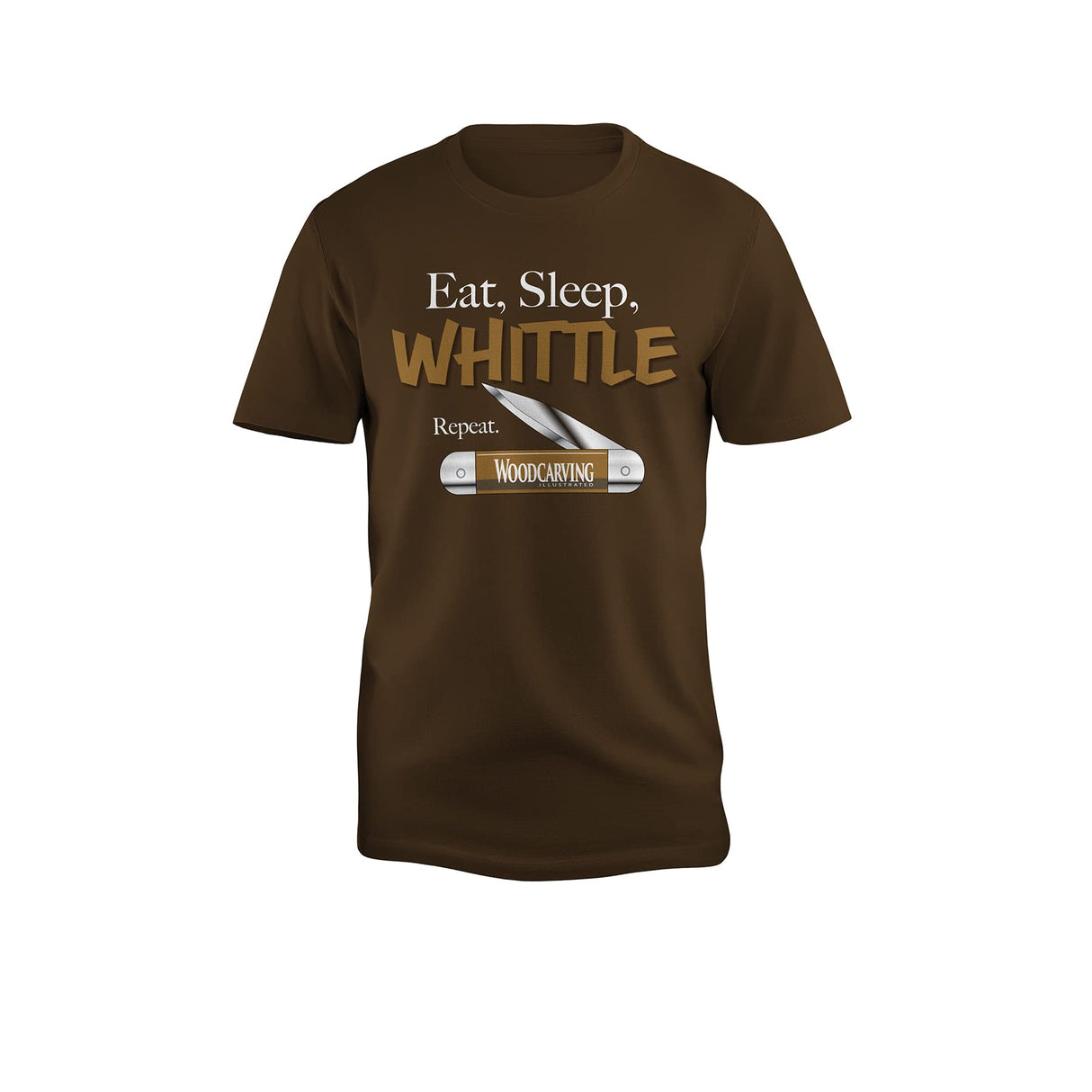 Eat Sleep Whittle Repeat T-Shirt - Cotton Classic Fit Machine Wash in Medium, Large, XL, XXL, 3X, 4X - Gift for Woodcarvers Steel Gray Fox Chapel Publishing