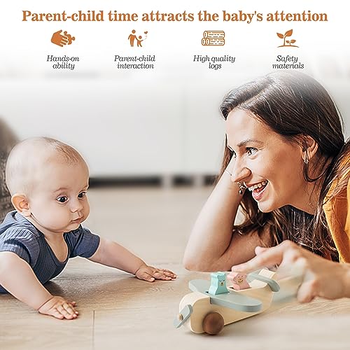 ibwaae Wooden Airplane Toys, Air Transport Vehicles Play Set, Wooden Pull Games, STEM Learning Gift Montessori Toy for Baby Toddler Boys Girls ibwaae