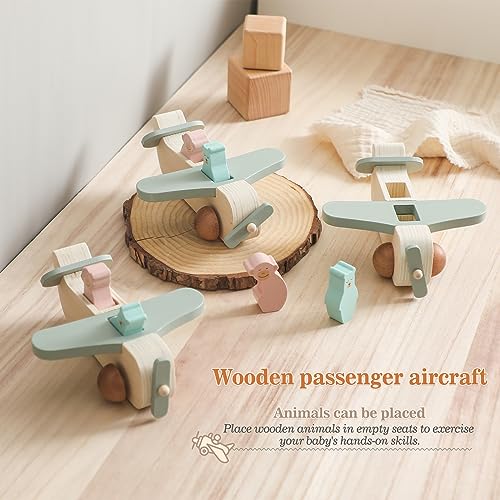 ibwaae Wooden Airplane Toys, Air Transport Vehicles Play Set, Wooden Pull Games, STEM Learning Gift Montessori Toy for Baby Toddler Boys Girls ibwaae