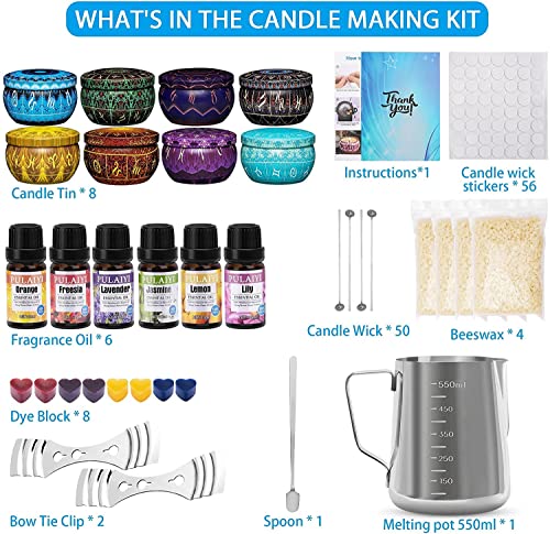 Candle Making Supplies Kit for Adults Kids, DIY Scented Candle Making Kits Including Soy Wax Wicks Scents Oils Dyes Melting Pot Tins Spoon, Festival Hugimcnt