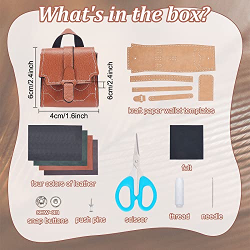 FREEBLOSS 4 Set DIY Leather Bag Kit PU Leather Puese Kit Mini Wallet for Men Women Handmade Wallet Gifts FREEBLOSS