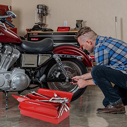WORKPRO Metal Tool Box, 18-inch Cantilever Folding Red Storage Box, 3-Layer 5-Tray Multi-Function Tool Organizer, Red WORKPRO
