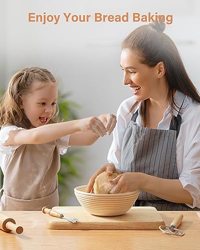 Kootek Sourdough Bread Baking Supplies, 9 Inch Round Sourdough Starter Kit, Baking Tools Banneton Bread Proofing Basket with Bread Lame, Dough Kootek