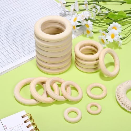 KALLORY Macrame Wooden Rings 80pcs Unfinished Solid Large Wooden Circle Round Ring Macrame Plant Hanger for DIY Craft Pendant Connectors Jewelry KALLORY