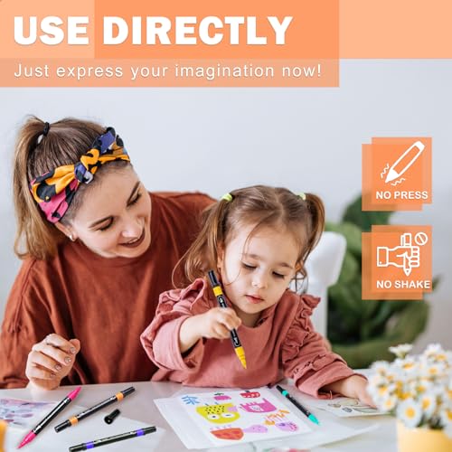 24 Colors Acrylic Paint Pens, Dual Tip Acrylic Paint Markers with Brush Tip and Fine Tip, Acrylic Pens for Rock Painting, Wood, Canvas, Stone, Glass, TANMIT