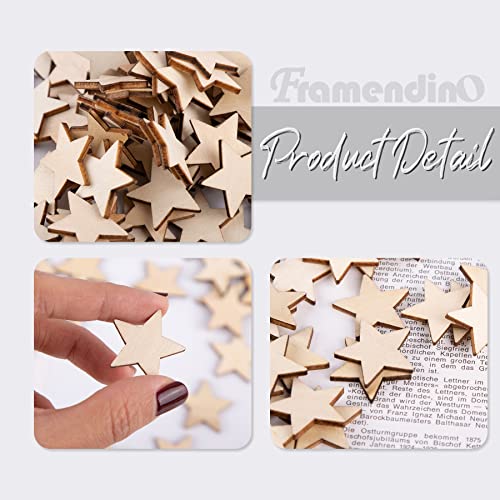 Framendino, 100 Pack Wood Stars Cutouts Unfinished Wooden Stars Pieces Blank Slices for DIY Crafts Wedding Party 1 Inch Framendino