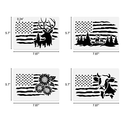 9 Pcs American Flag Stencils, We The People Stencils Deer 1776 Stencils Cow Bear Truck Sunflower Stencils for Painting on Wood Canvas Walls Fabric CODOHI