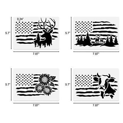 9 Pcs American Flag Stencils, We The People Stencils Deer 1776 Stencils Cow Bear Truck Sunflower Stencils for Painting on Wood Canvas Walls Fabric