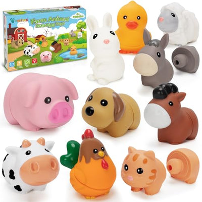 V-Opitos Learning Farm Animal Toys for Kids Age 1, 2, 3 Year Old, 10 Pack Farm Animal Matching Fine Motor Montessori Toys, Christmas, Birthday Gifts