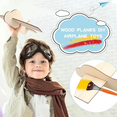 Haconba 24 Pack DIY Wood Planes Wooden Airplane Toys Unfinished Wood Glider Plane Model to Paint for Birthday Family School Craft Projects Haconba