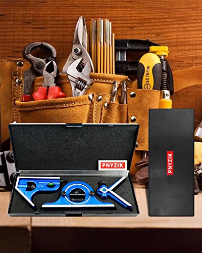 4PCS 12 Inch Combination Square Ruler Set Protractor Satin, 4-R Graduation, Ideal for Woodworking Metalworking Cabinets Joinery Steel Iron Case PNYZIK