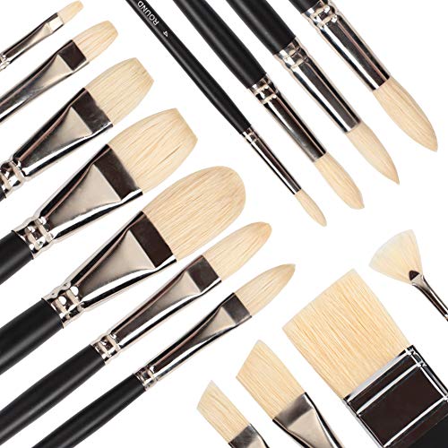 Falling in Art Natural Bristle Professional Paintbrush Set, 15PCS Long Handled Paint Brushes for Acrylic Painting, Oil Paint Brushes of Fan, Round, Falling in Art