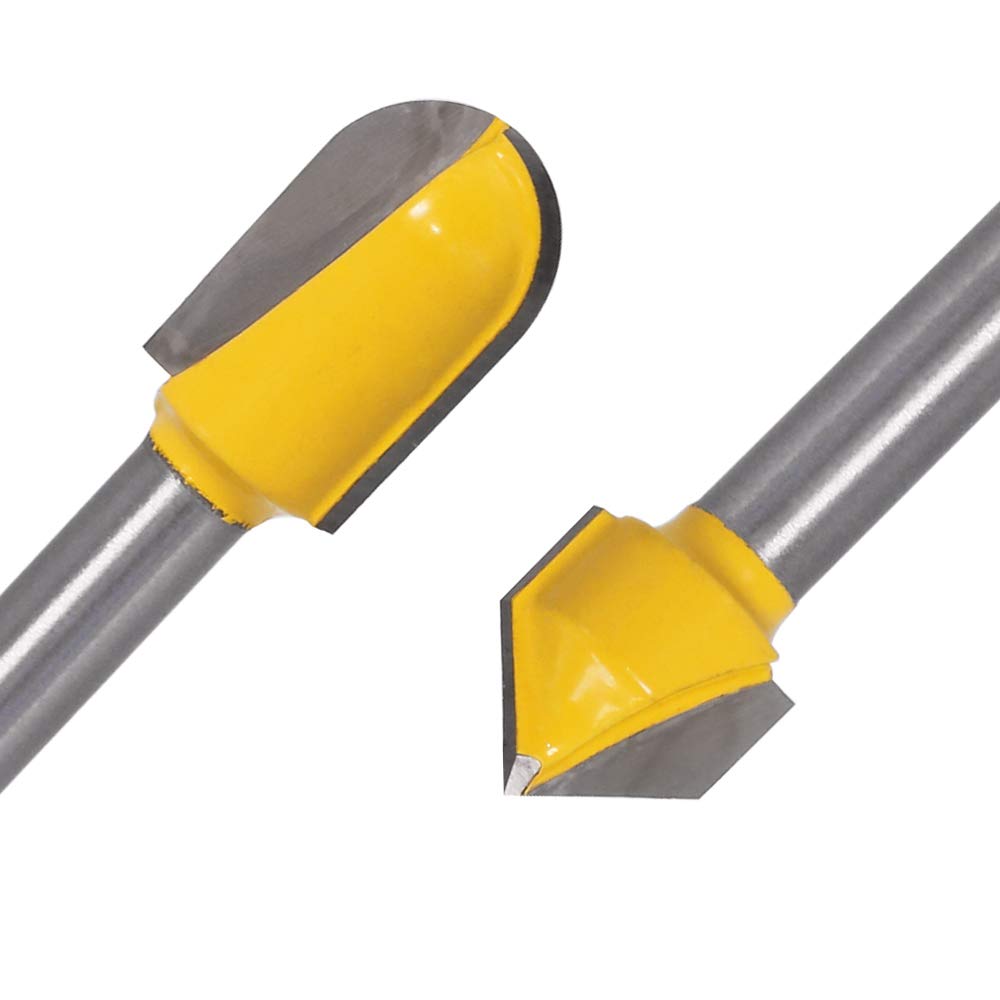 Yakamoz 6Pcs 1/4" Shank Carbide 90 Degree V-Groove and Round Nose Groove Router Bit Set 3D CNC Signmaking Lettering Engraving Cutter Woodworking YAKAMOZ