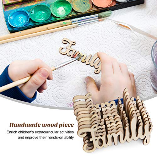 SUPVOX 10pcs Unfinished Family Wood Words Ornaments, Rustic Crafts Wooden Family Letters Alphabet Script for Christmas Tree Crafts Home Wedding DIY SUPVOX