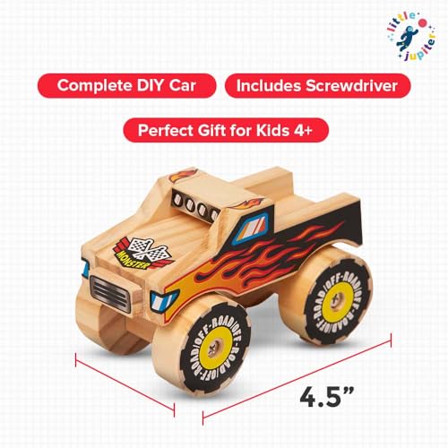 DIY Wooden Monster Truck w/ Stickers - Kids Building Kit - Stem Building Toys - Wood Crafts for Kids - Building Kits for Kids - Woodworking Kits for Little Jupiter