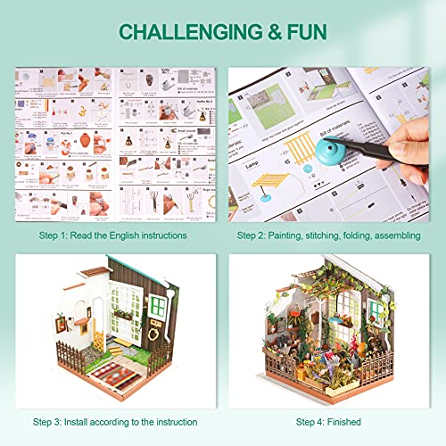 RoWood DIY Miniature Dollhouse Kit with Furniture, 1:24 Scale Model House Kit, Mini Dollhouse Model Kits for Adults, Crafts for Adults Teen Gifts on Rowood