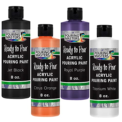 Pouring Masters Halloween 4-Color 8-Ounce Pouring Paint Kit - Acrylic Ready to Pour Pre-Mixed Water Based for Canvas, Wood, Paper, Crafts, Tile, Pouring Masters
