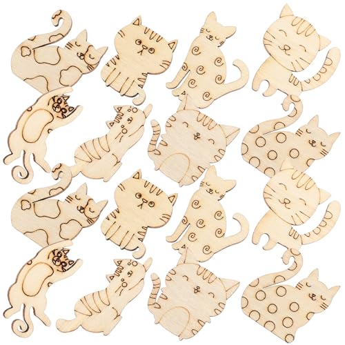 ibasenice 100pcs Wood Cat Cutouts Unfinished Wood Cat Shape Cutouts Blank Wood Cat Lover Pet Animal Door Hanger Wood Cat Ornament Slices for DIY ibasenice