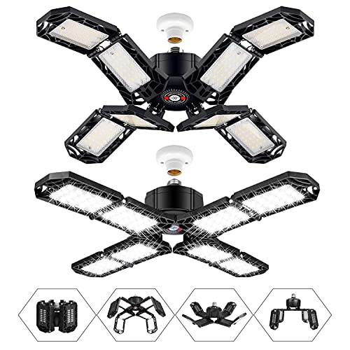 2 Pack LED Garage Light,Super Bright Screw in E26/E27 Ceiling Shop Work Lamp, 150W 15000 Lumen Deformable Basement Bulb Fixture with 8 Adjustable PINSAI