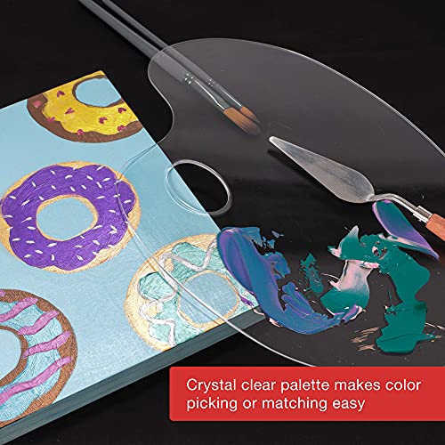 U.S. Art Supply 9.5" x 13.8" Clear Oval-Shaped Acrylic Painting Palette - Transparent Plastic Artist Paint Color Mixing Tray - Non-Stick, Easy Clean, U.S. Art Supply