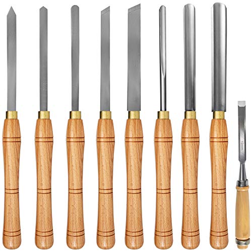 Mophorn Lathe Chisel 8 Piece Wood Lathe Chisel Cutting Carving HSS Steel Blades Wood Turning Tools Lathe Chisel Set Wooden Case for Storage for Wood Mophorn