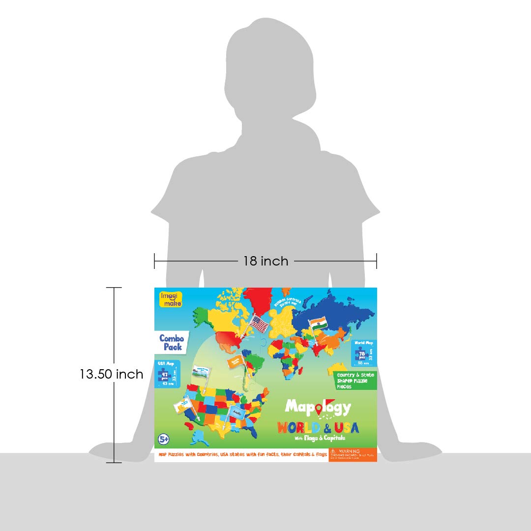 Imagimake Mapology United States & World Map Puzzle with Flags, Countries & Capitals | US Educational Toy for Kids 4-8 | Learn Geography Puzzle for Imagimake