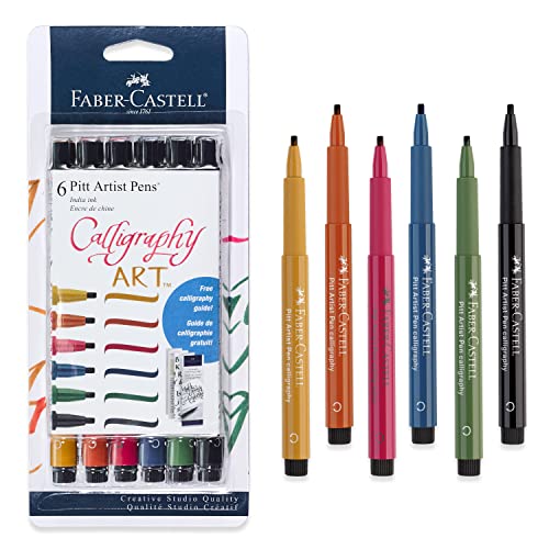 Faber-Castell Calligraphy Pitt Artist Pen Set - 6 Multi Colored Calligraphy Pens Faber-Castell