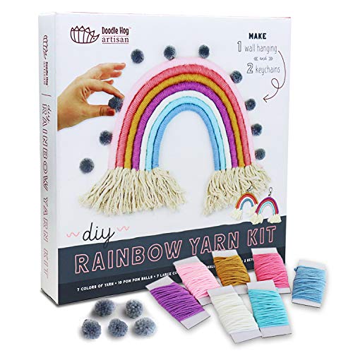 DIY Rainbow Yarn Bedroom Decor (Nursery Decor) makes one wall hanging rainbow & two keychains. Perfect kids crafts for girls age 8 13 years & gifts DOODLE HOG