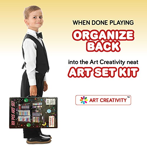 ArtCreativity Deluxe Art Kit For Kids Art Set - Beginners Supplies 101 Piece Artist Drawing Painting Kit with Coloring Book, Art And Craft Gift Set ArtCreativity