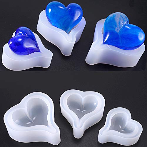 6 Style Deep Heart Shape Epoxy Mold Over 1" Size Silicone Mold UV Resin Love Heart Shape Beads for DIY Handmade Keychain Pendant -A QTTLLI