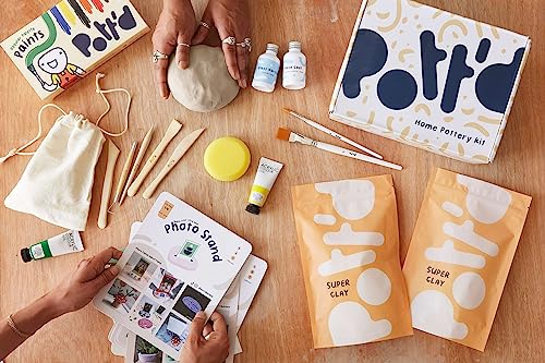 Pott'd™ Home Air Dry Clay Pottery Kit for Beginners. DIY Kit for Adults. Kit Includes: Air-Dry Clay for Adults, Tools, Paints, Brushes, Sealant, Pott'd