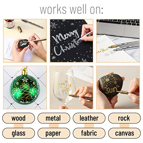 Mr. Pen- Metallic Paint Markers, 6 Pack, Silver and Gold, Silver Paint Marker, Gold Ink Pen, Silver Pen, Silver Markers Permanent Metallic, Silver Mr. Pen