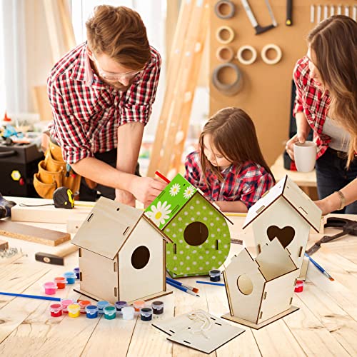 Coloch 6 Pack DIY Birdhouse Kits, Wooden Crafts Arts for Children to Build and Paint (Includes Paints, and Brushes), Painting Puzzle DIY Wooden Coloch