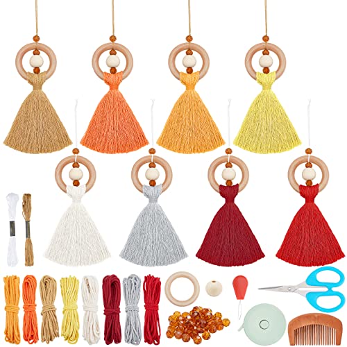 FREEBLOSS 8 Set Macrame Angel Car Hanging Ornament Macrame Kit for Beginners Macrame Car Charm Handmade Boho Car Rear View Mirror Charms for Car FREEBLOSS