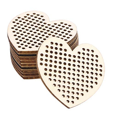 Amosfun 20pcs Heart Shaped Wooden Hanging Tags Blank Hole Paved Cross Stitch Ornament Crafts for DIY Engraving