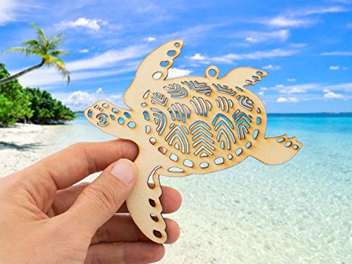 Summer-Ray 12 Wooden Sea Theme Laser Cutout DIY Craft Party Decoration Room Decoration Seahorse, Helm, Sea Turtle, Starfish Summer-Ray.com