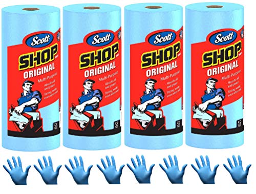 Scott Shop Towels, Strong and Absorbent Multi-Purpose Blue Disposable Towels, 55 Sheets per Roll, 4 Rolls (220 Sheets) Scott