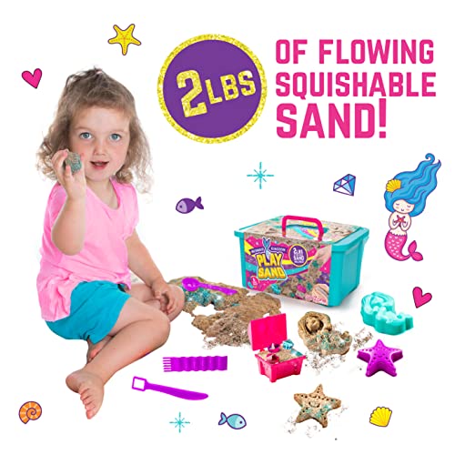 GirlZone Mermaid Treasures Play Sand Kit, 2lbs of Magic Sand for Kids Kit with Gems, Carry Case and More, Kids Toys for Playdates and Great Gift Idea GirlZone
