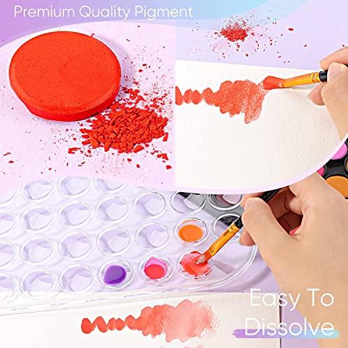 48-Color Watercolor Paint Set With Brush, Refillable Water Brush Pen, Palette, and Water-Washable Paints for Kids, Adults and Artists RVOGJP