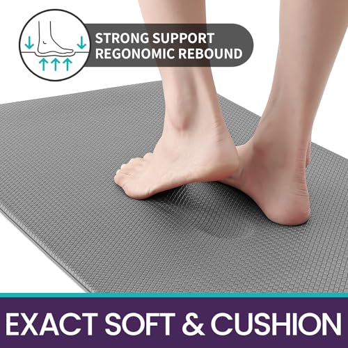 DEXI Kitchen Rug Anti Fatigue,Non Skid Cushioned Comfort Standing Kitchen Mat Waterproof and Oil Proof Floor Runner Mat, Easy to Clean, 17"x95", Grey DEXI
