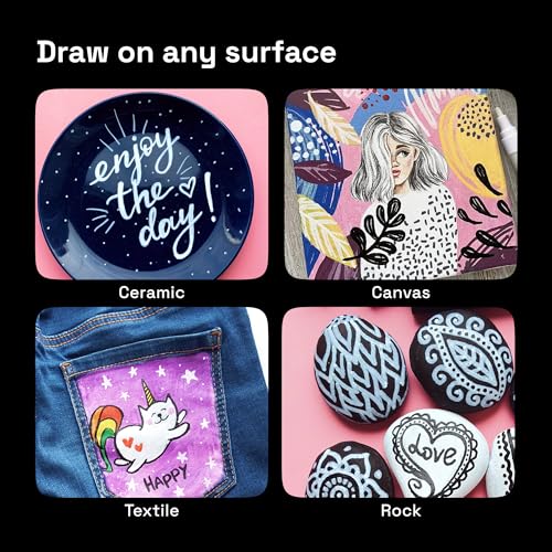 ARTISTRO Paint Pens for Rock Painting, Stone, Ceramic, Glass, Wood, Tire, Fabric, Metal, Canvas. Set of 12 Markers for Acrylic Painting, Water-based, ARTISTRO