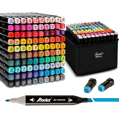 ABEIER 100 Colors Dual Tips Alcohol Markers set,Art Markers for Drawing, Permanent Sketch Markers for Kids adult coloring