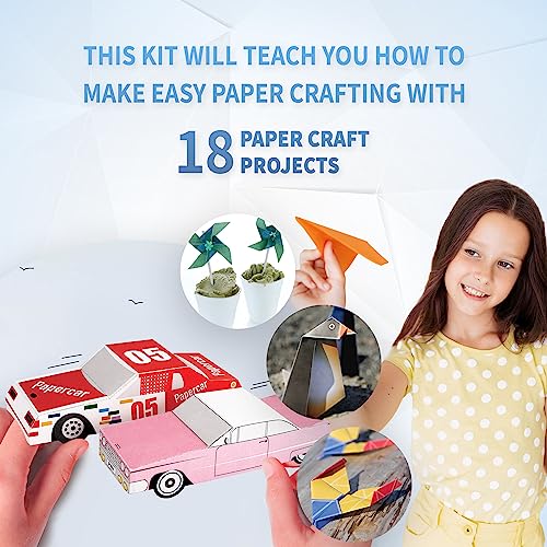 SpiceBox 3D Japanese Origami Paper Kit for Kids Easy Arts and Crafts with Instruction Book, Children's Activity Set, 18 Paper Craft Projects SpiceBox