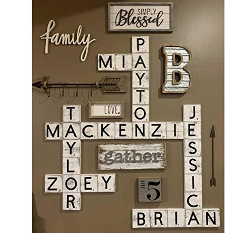 ilauke Scrabble Tiles for Crafts & 5x5 Blank Wood Square, Perfect for Wall Decor, Farmhouse Style, Scrabble Pieces, Wooden Letters (26 Large Scrabble ilauke