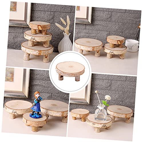EXCEART 3 Pcs Solid Wood Ornaments Round Wood Cake Stand Cupcake Ornament Wood Tea Light Candle Holders Wood Flower Pot Holder Tiered Tray Wood Slice EXCEART